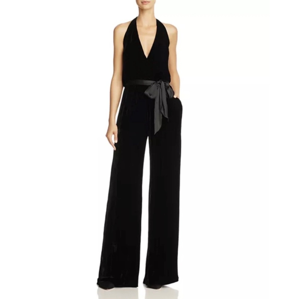 NWT Alice + Olivia Cyprus Halter Neck Velvet Jumpsuit Size 10 Silk‎ Blend